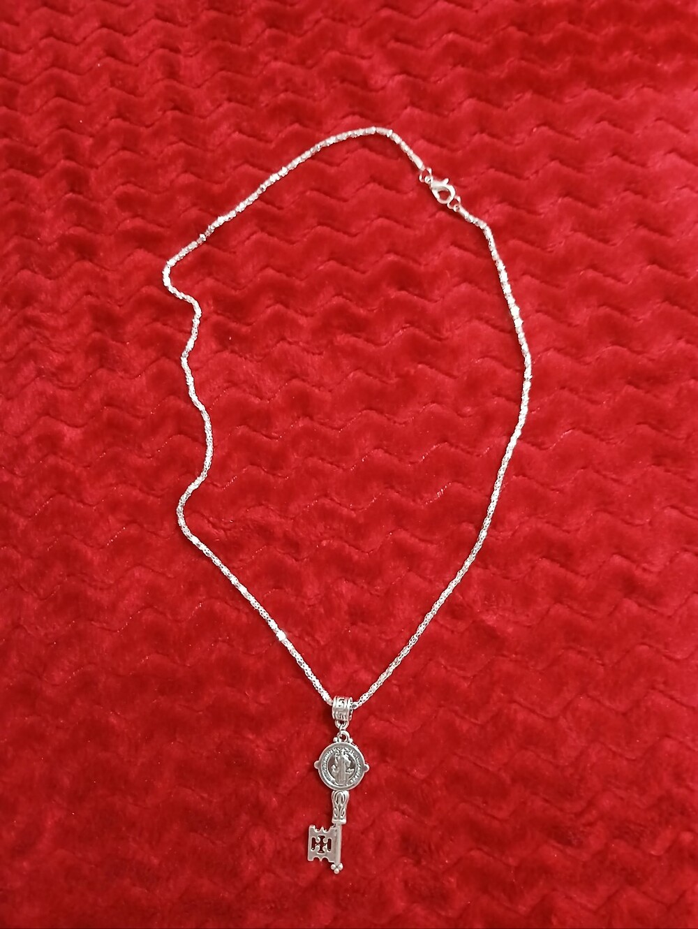Silver St Benedict Key Pendant Necklace - Silver